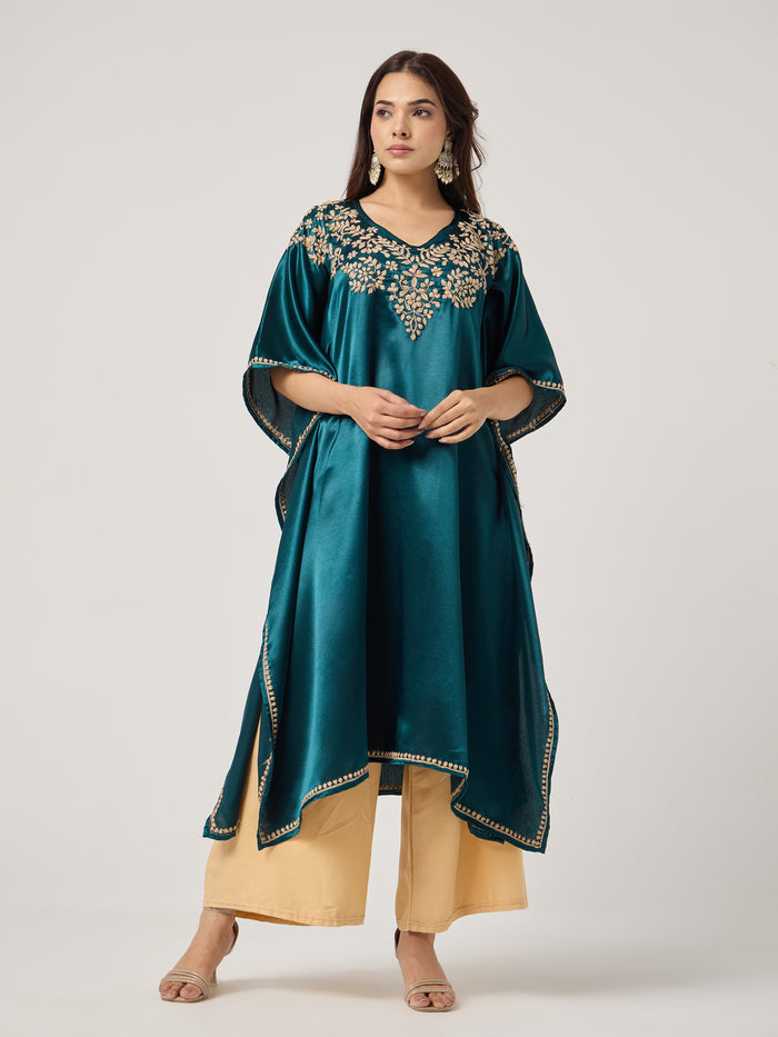Chikankari Kaaftan- BOTTLE GREEN