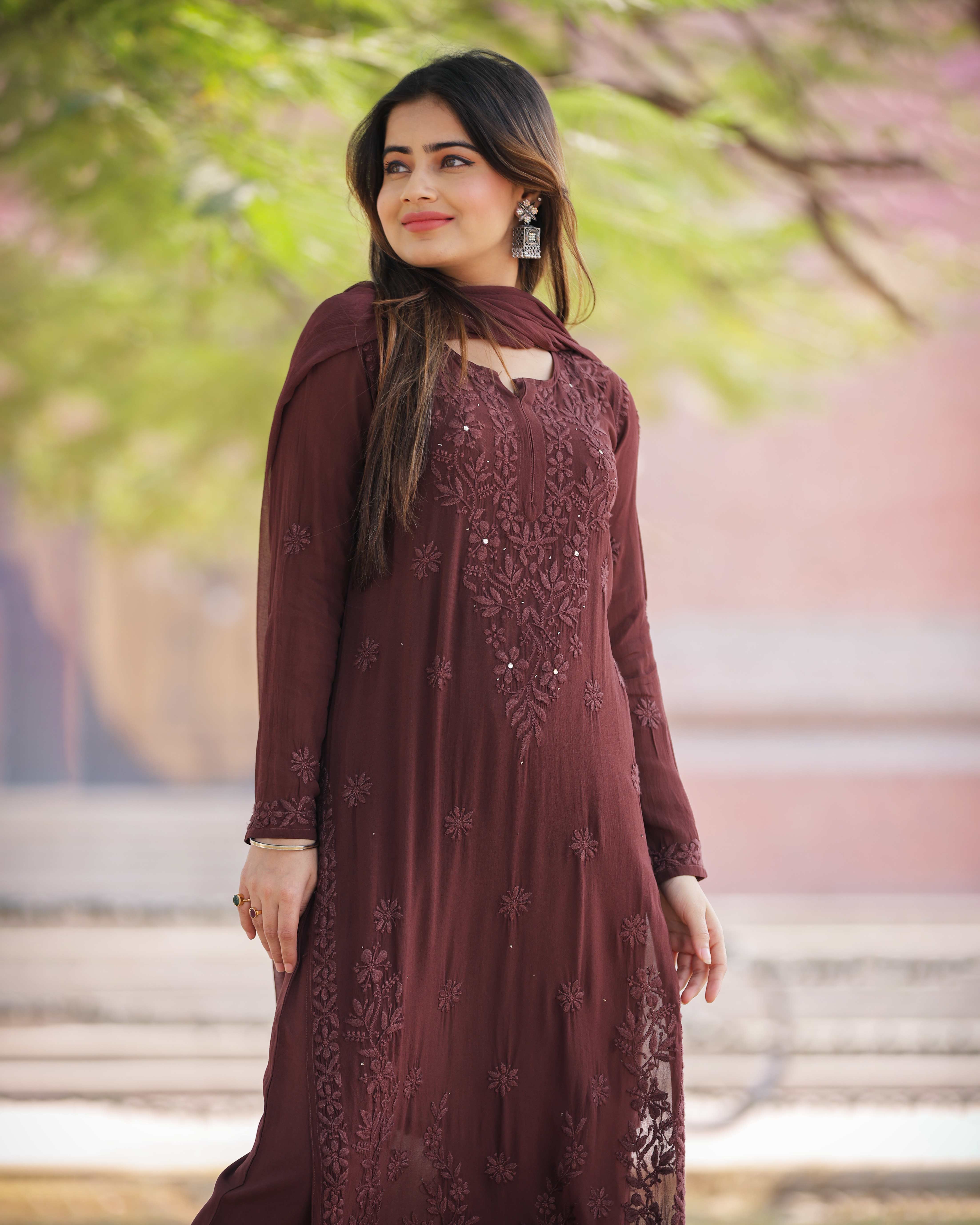 RAWAYAT CHOCOLATE BROWN Chikankari suit set RAWAYAT CHOCOLATE BROWN Chikankari suit set