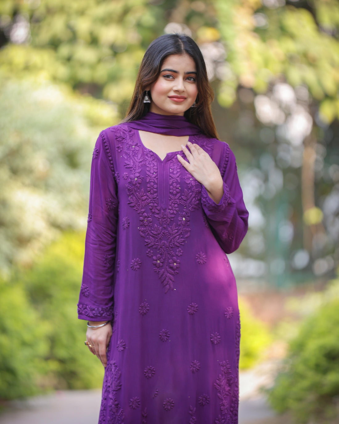 RAWAYAT Viscose Georgette Chikankari Suit Sets