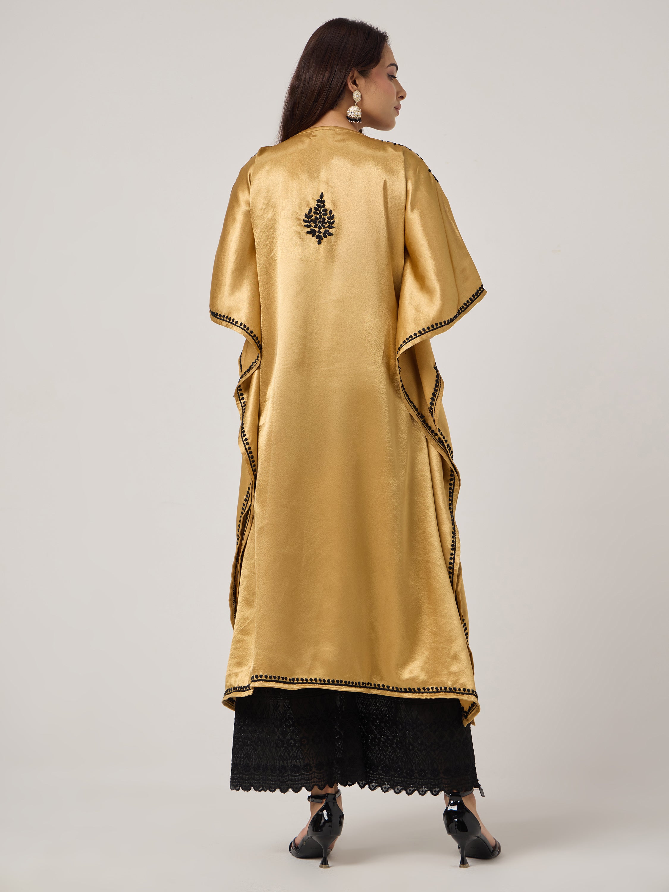 Chikankari Kaaftan- GOLD-BLACK