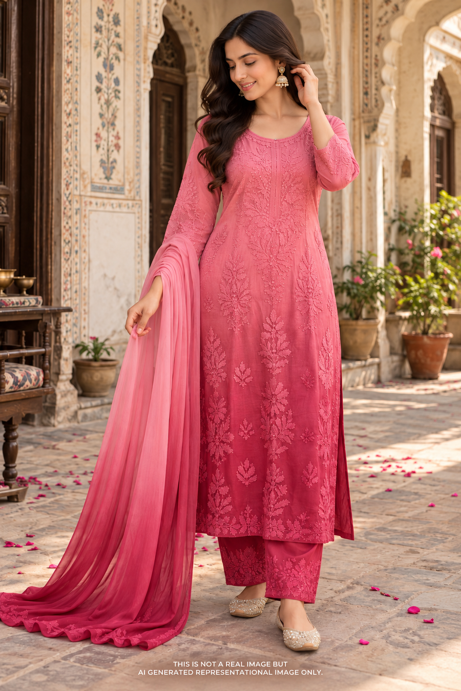Rangreza Chikankari Suit Set- Rose Pink Ombre
