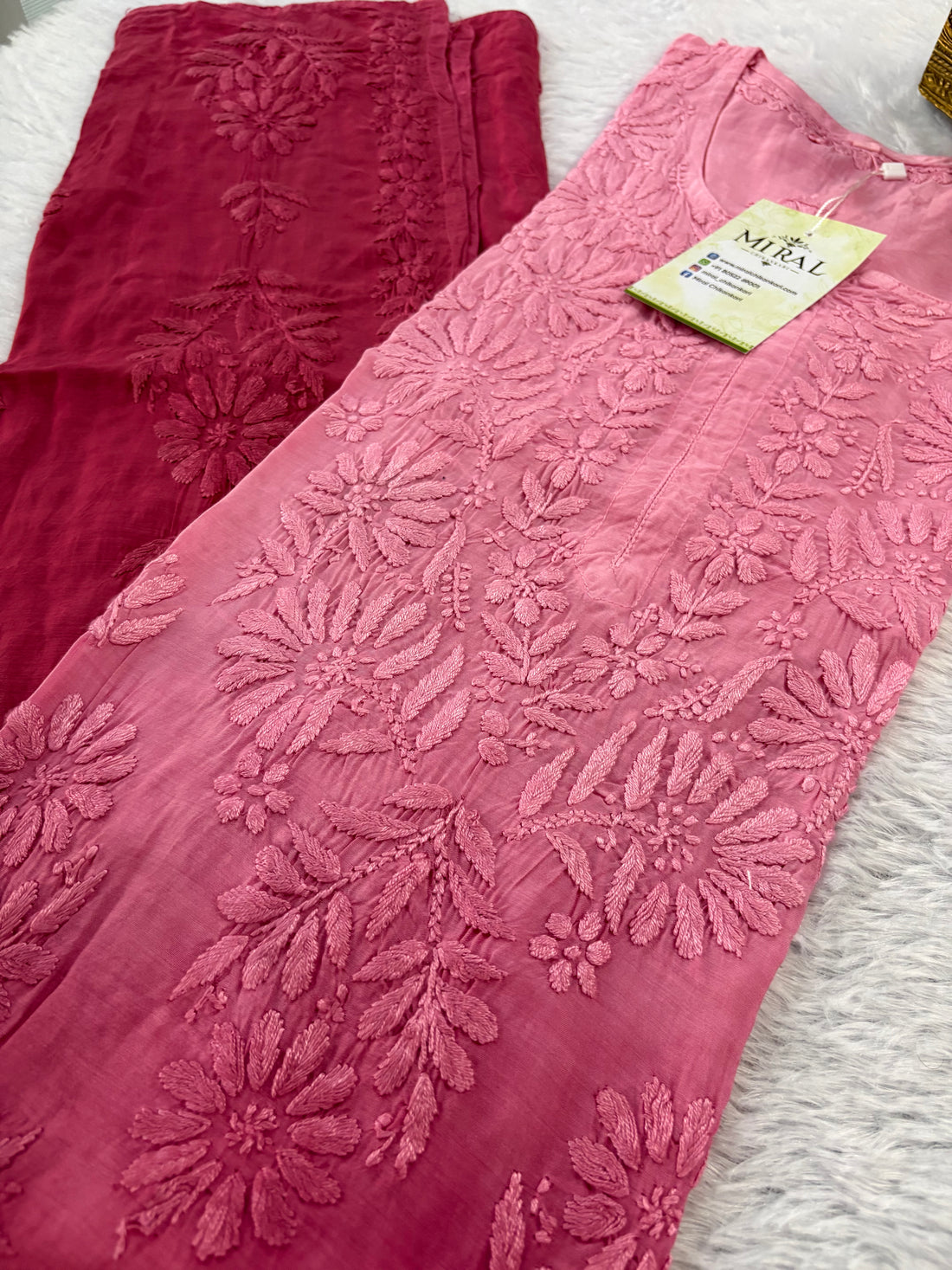 Rangreza Chikankari Suit Set- Rose Pink Ombre