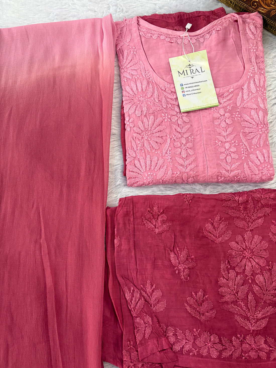 Rangreza Chikankari Suit Set- Rose Pink Ombre