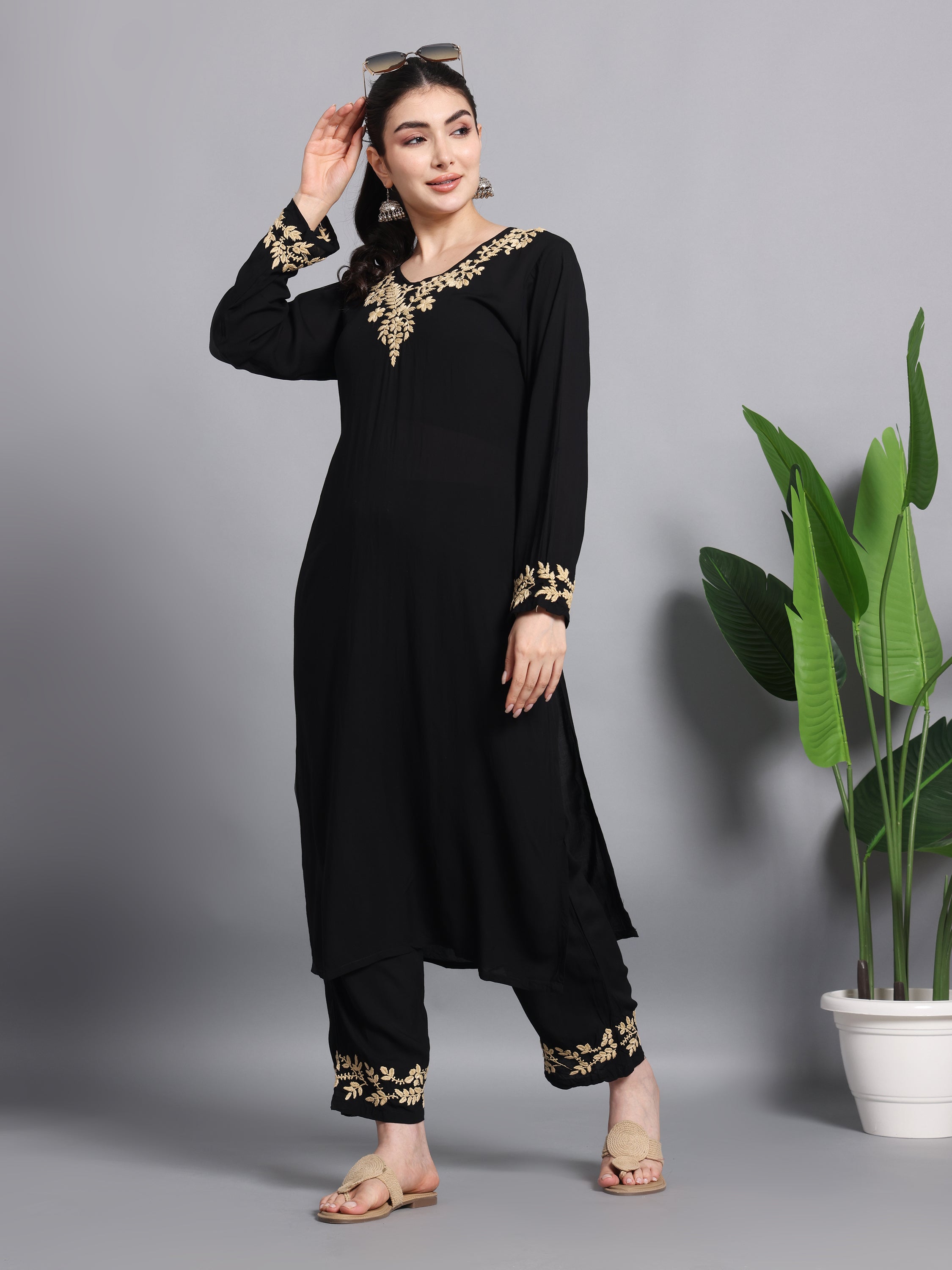 FALAK MODAL KURTA-BOTTOM SET-Golden