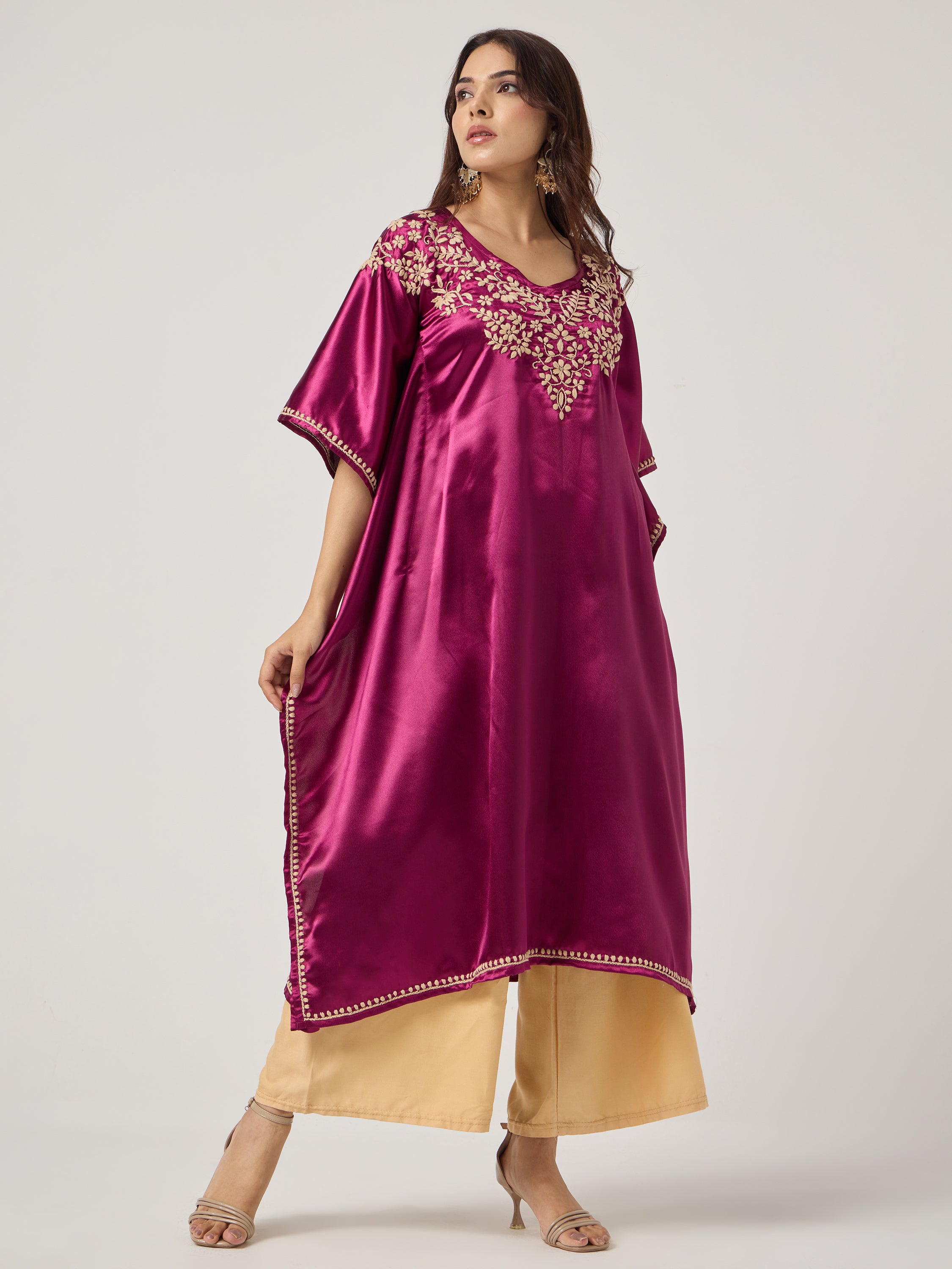 Chikankari Kaaftan- WINE