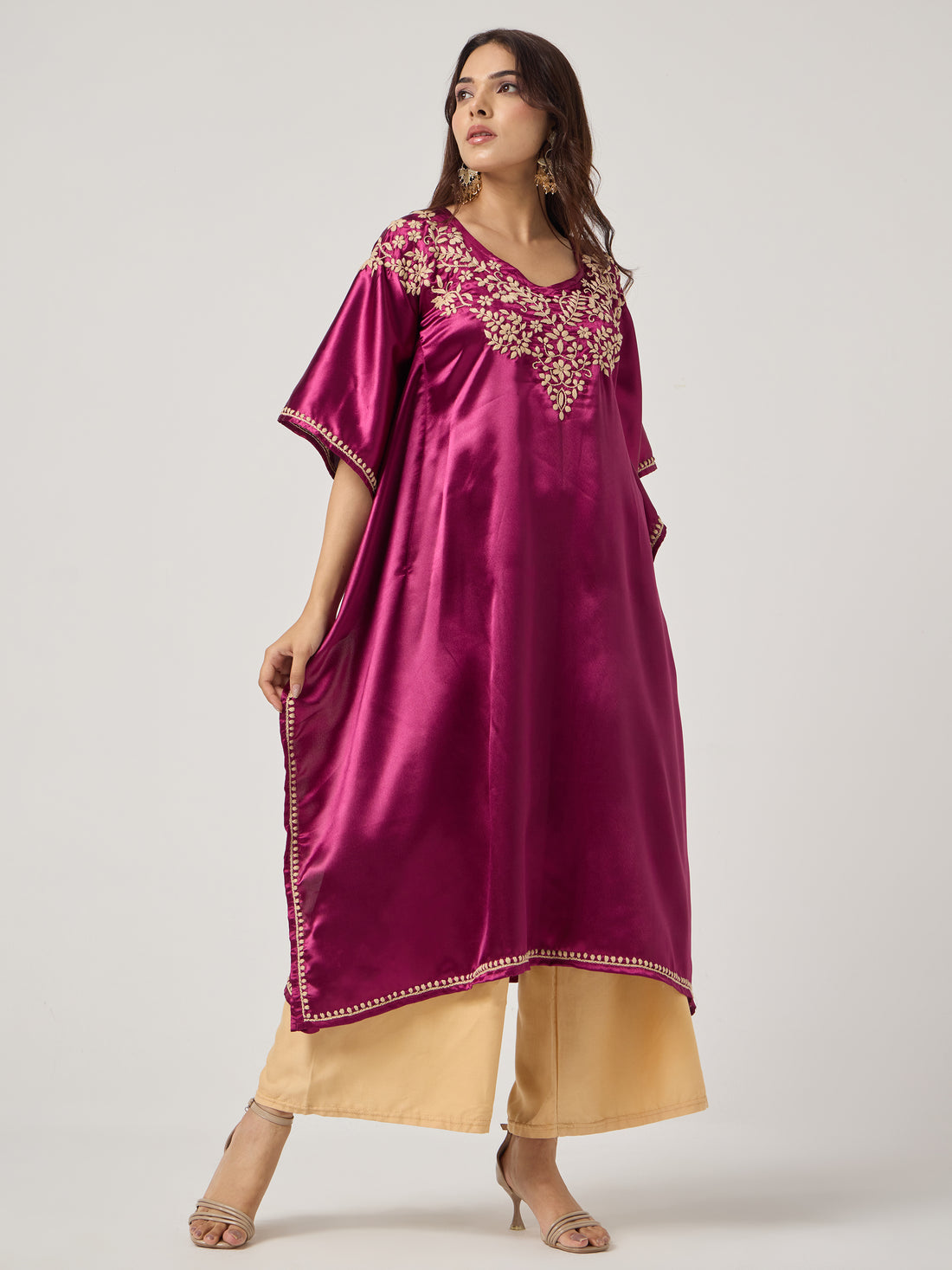 Chikankari Kaaftan- WINE