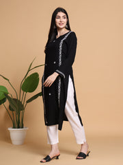 RUHANI BLACK KURTA SET- WHITE