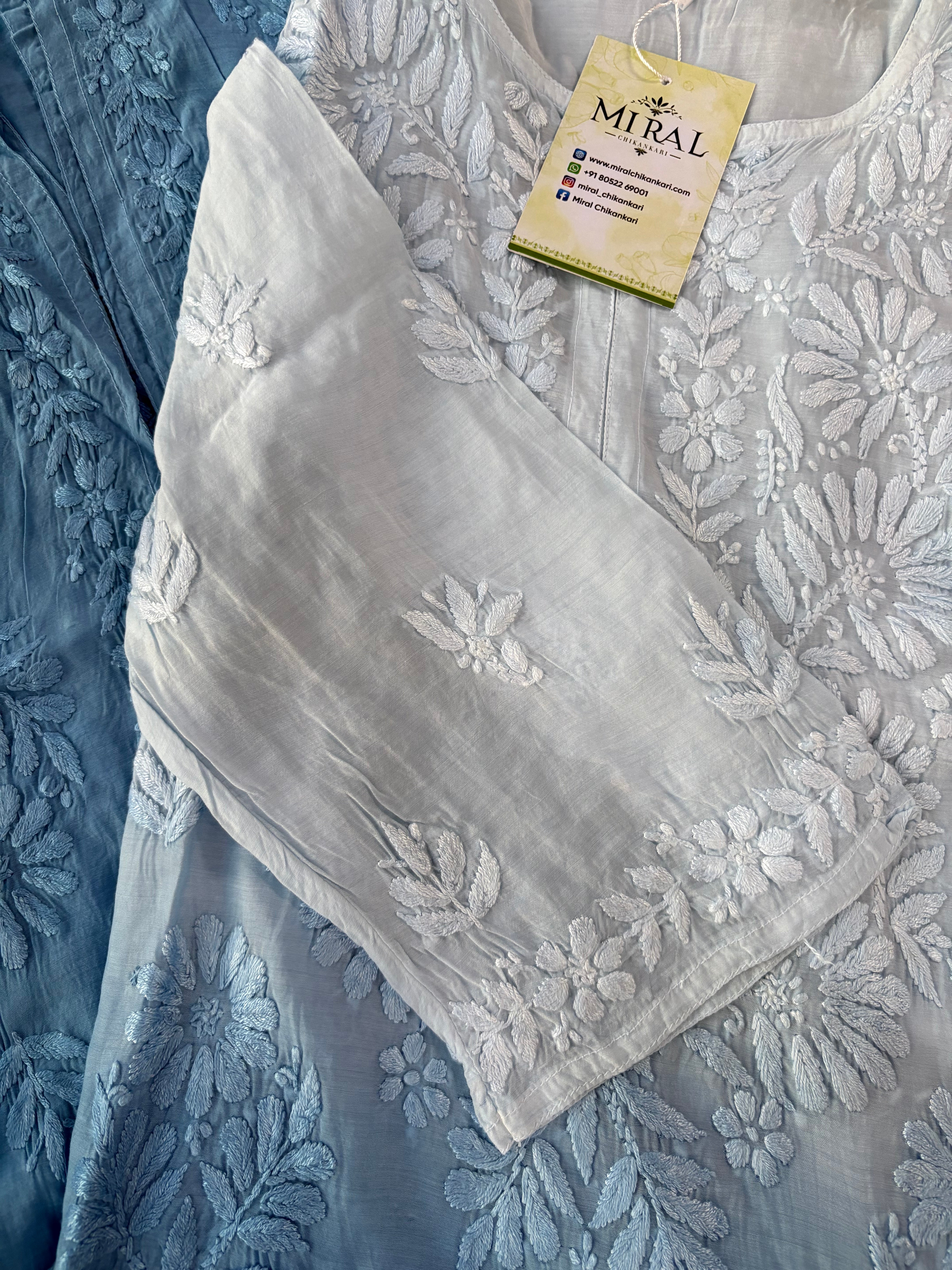 Rangreza Chikankari Suit Set- Powder Blue Ombre