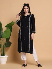 RUHANI BLACK KURTA SET- WHITE
