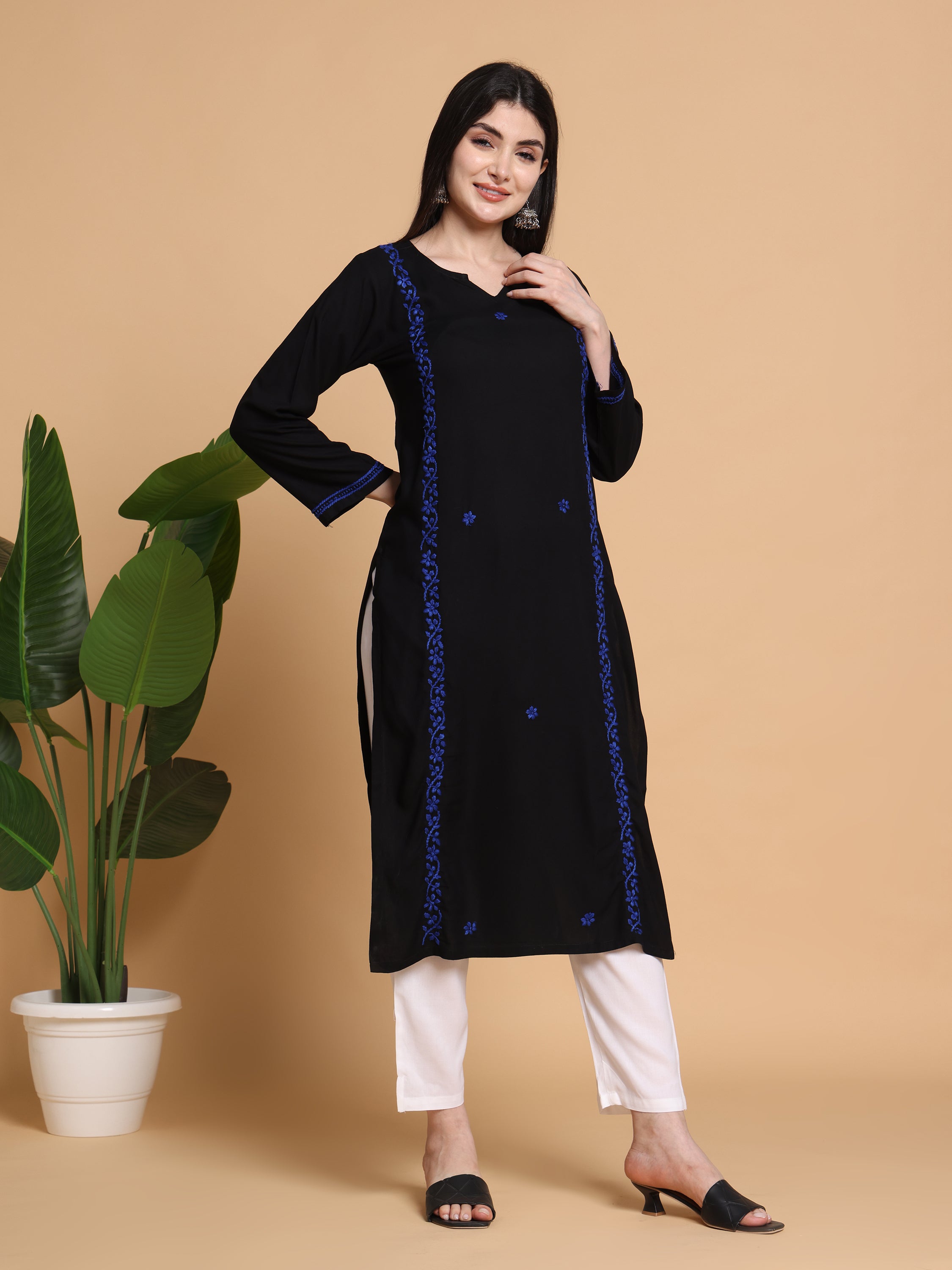 RUHANI BLACK KURTA SET- ROYAL BLUE