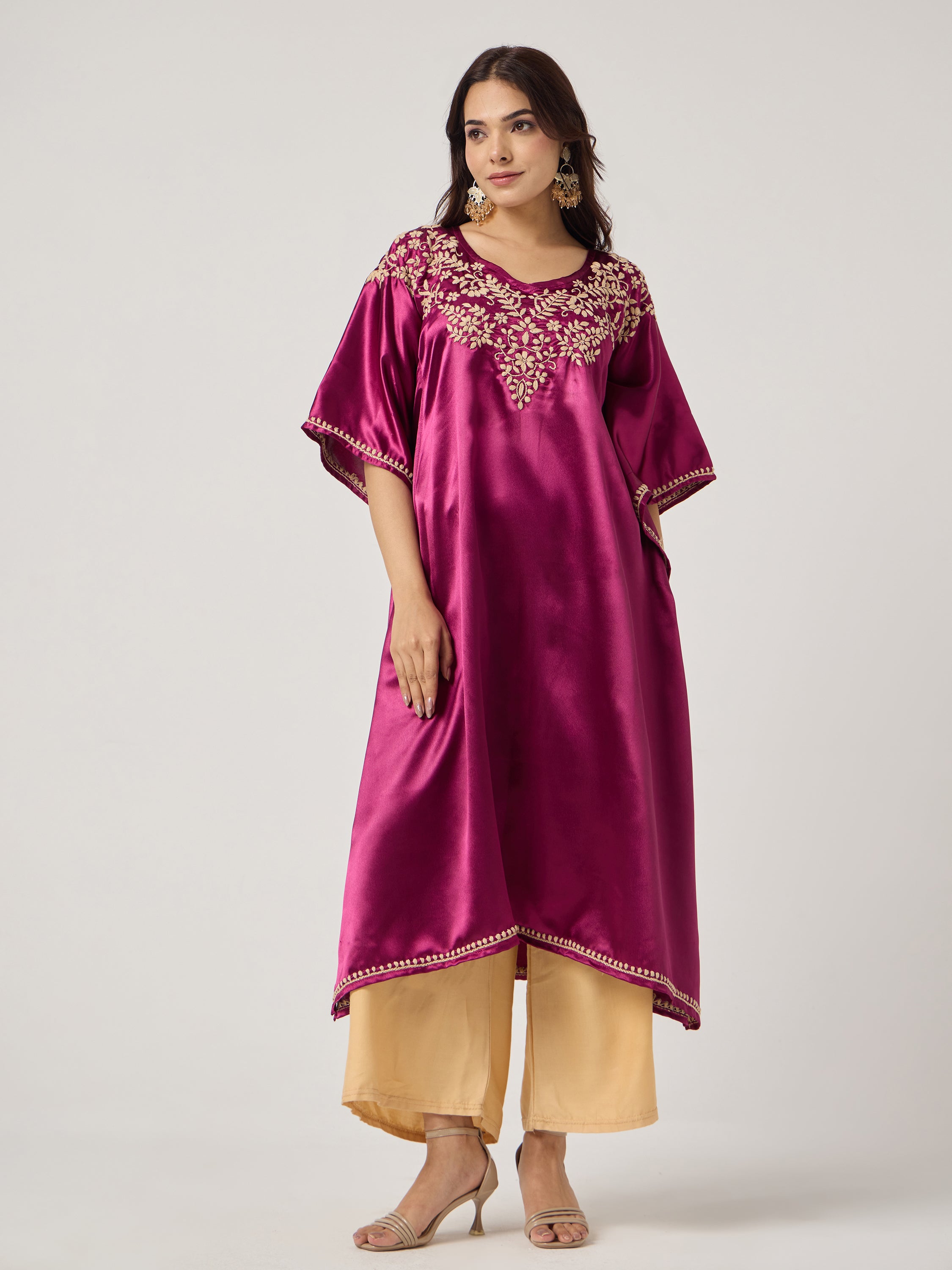 Chikankari Kaaftan- WINE
