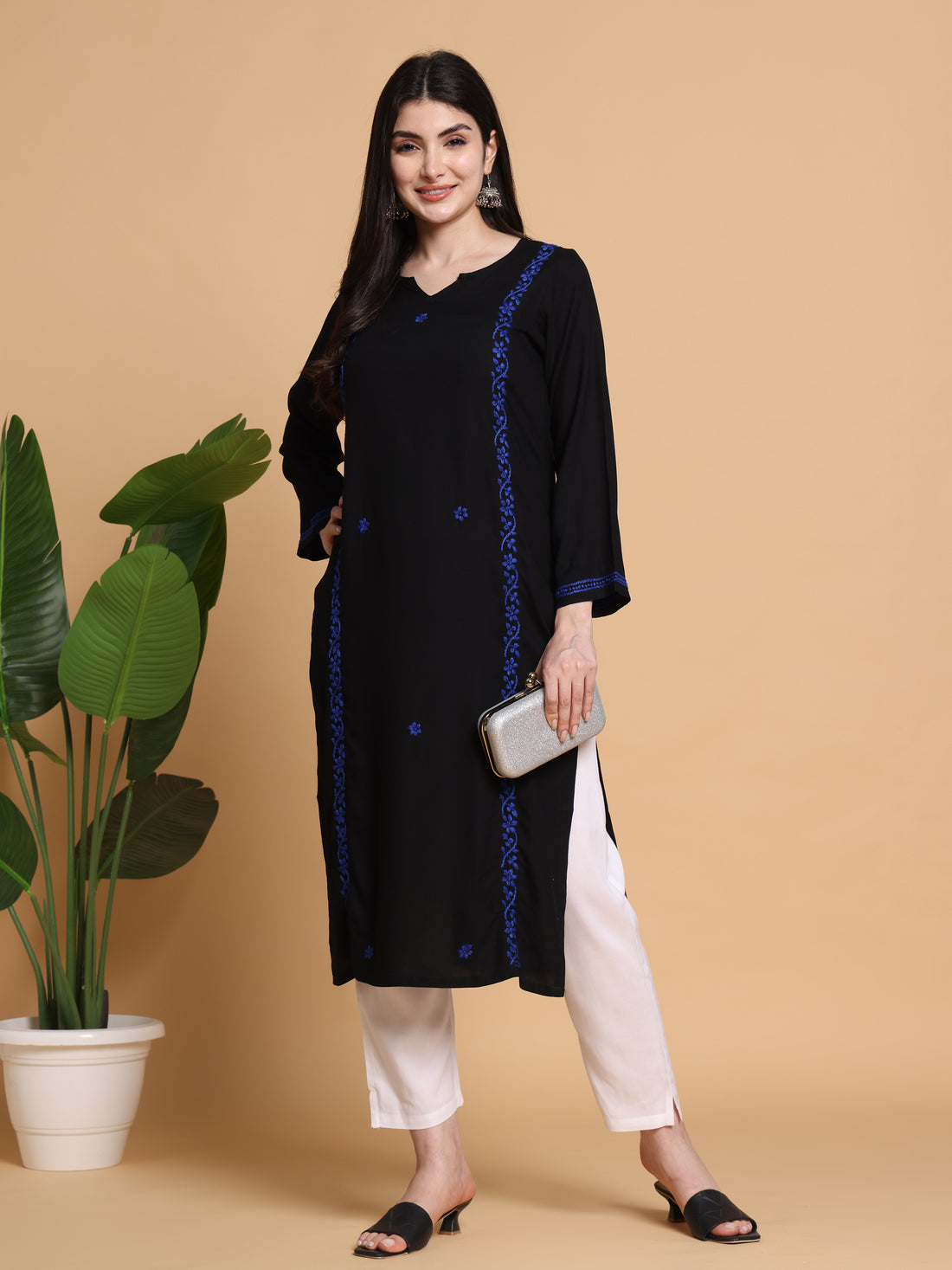 RUHANI BLACK KURTA SET- ROYAL BLUE