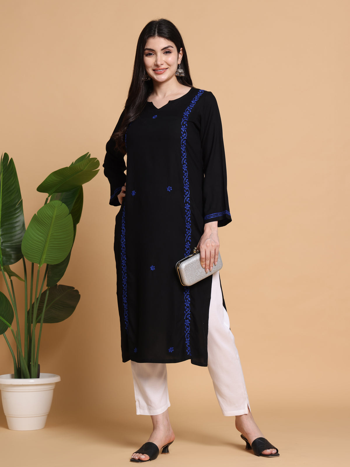 RUHANI BLACK KURTA SET- ROYAL BLUE