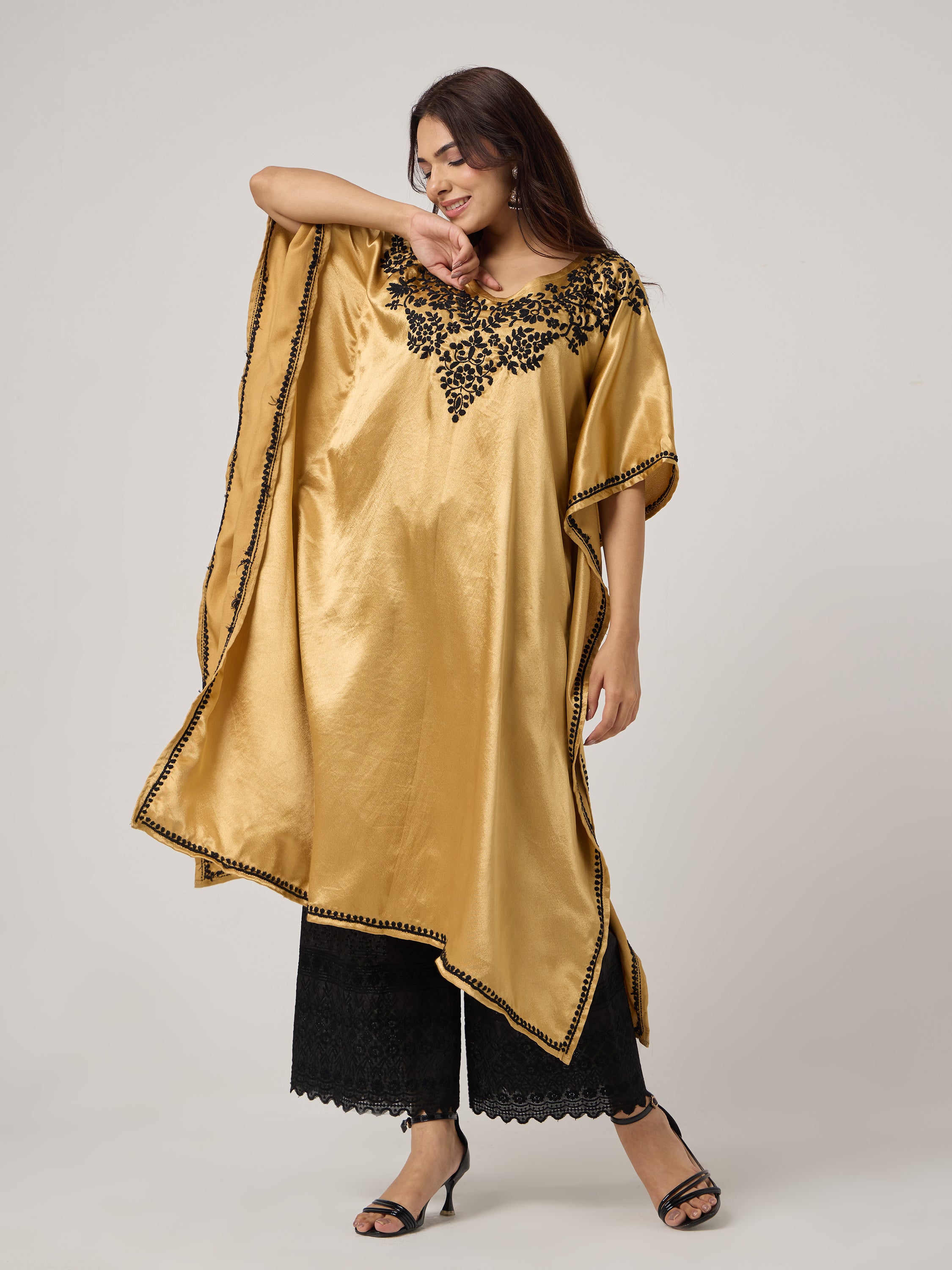 Chikankari Kaaftan- GOLD-BLACK