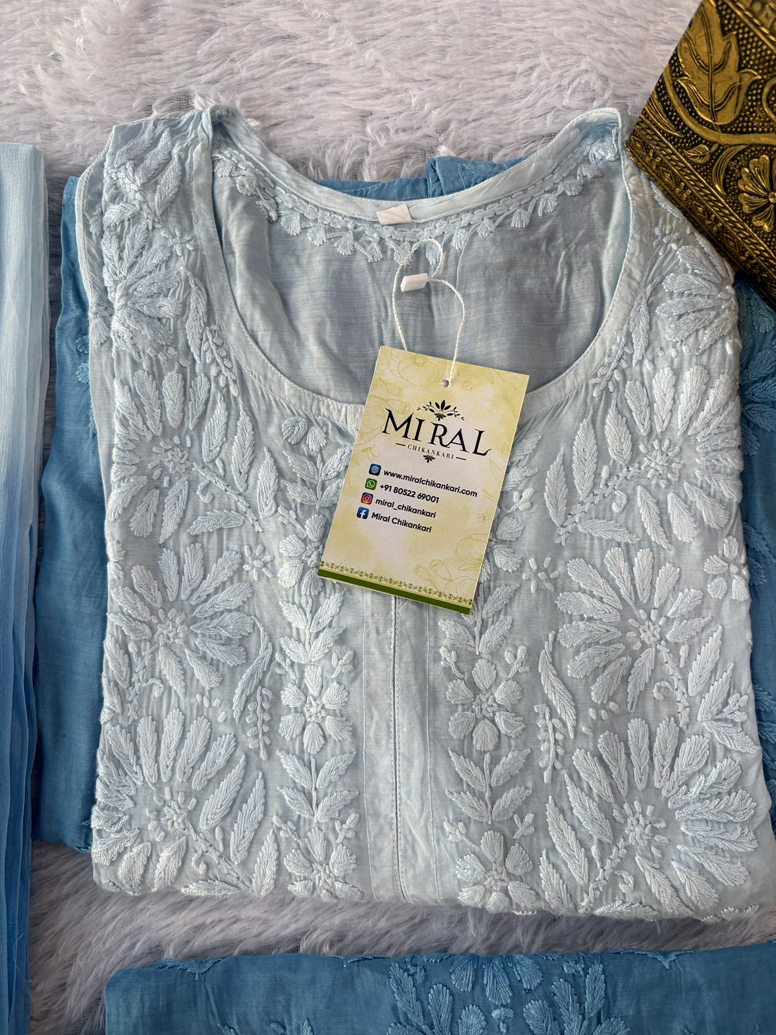 Rangreza Chikankari Suit Set- Powder Blue Ombre