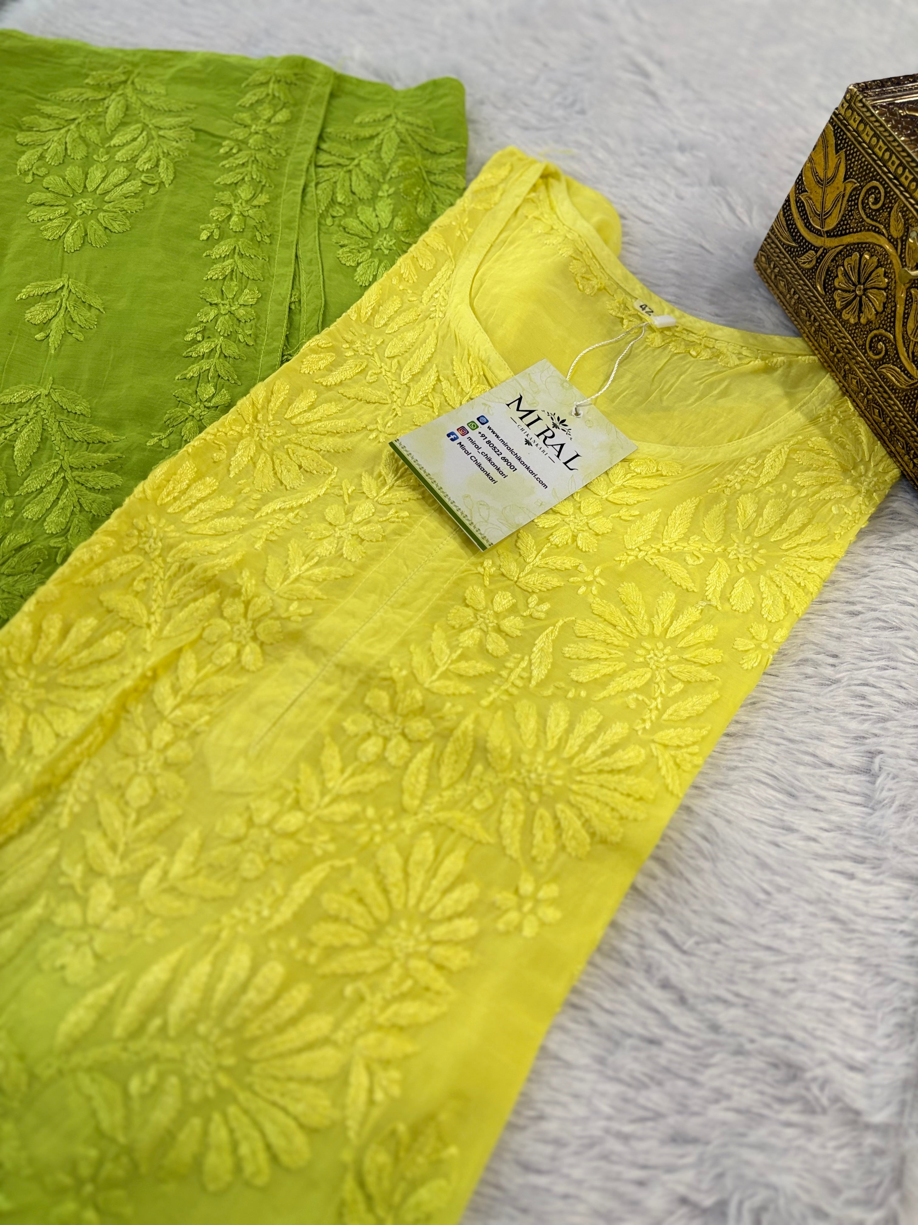 Rangreza Chikankari Suit Set- Yellow Green Ombre