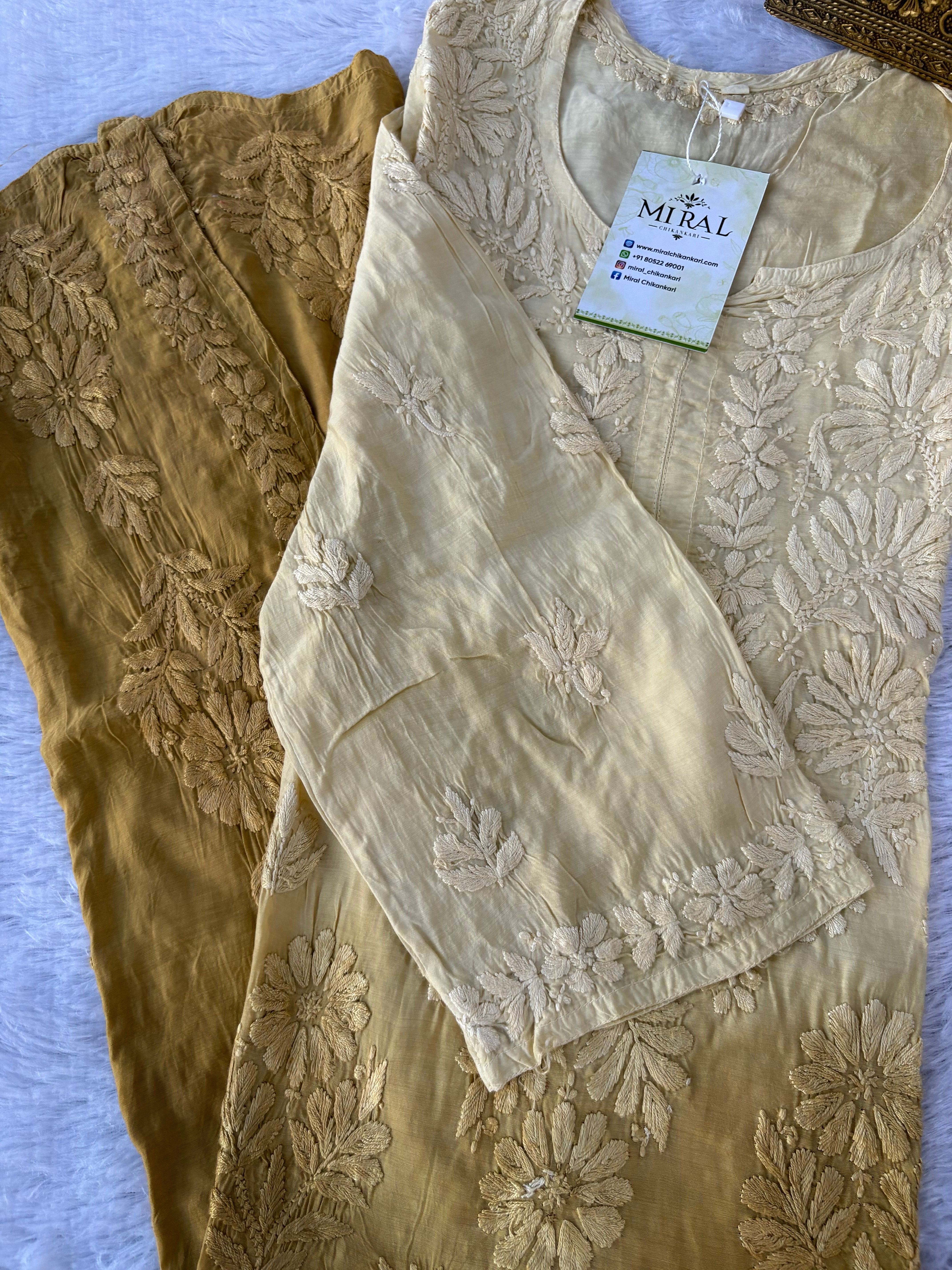 Rangreza Chikankari Suit Set- Golden Ombre