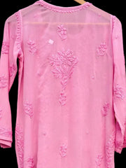 3D Viscose Georgette Mukaish Chikankari Kurta- Baby Pink