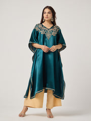 Chikankari Kaaftan- BOTTLE GREEN