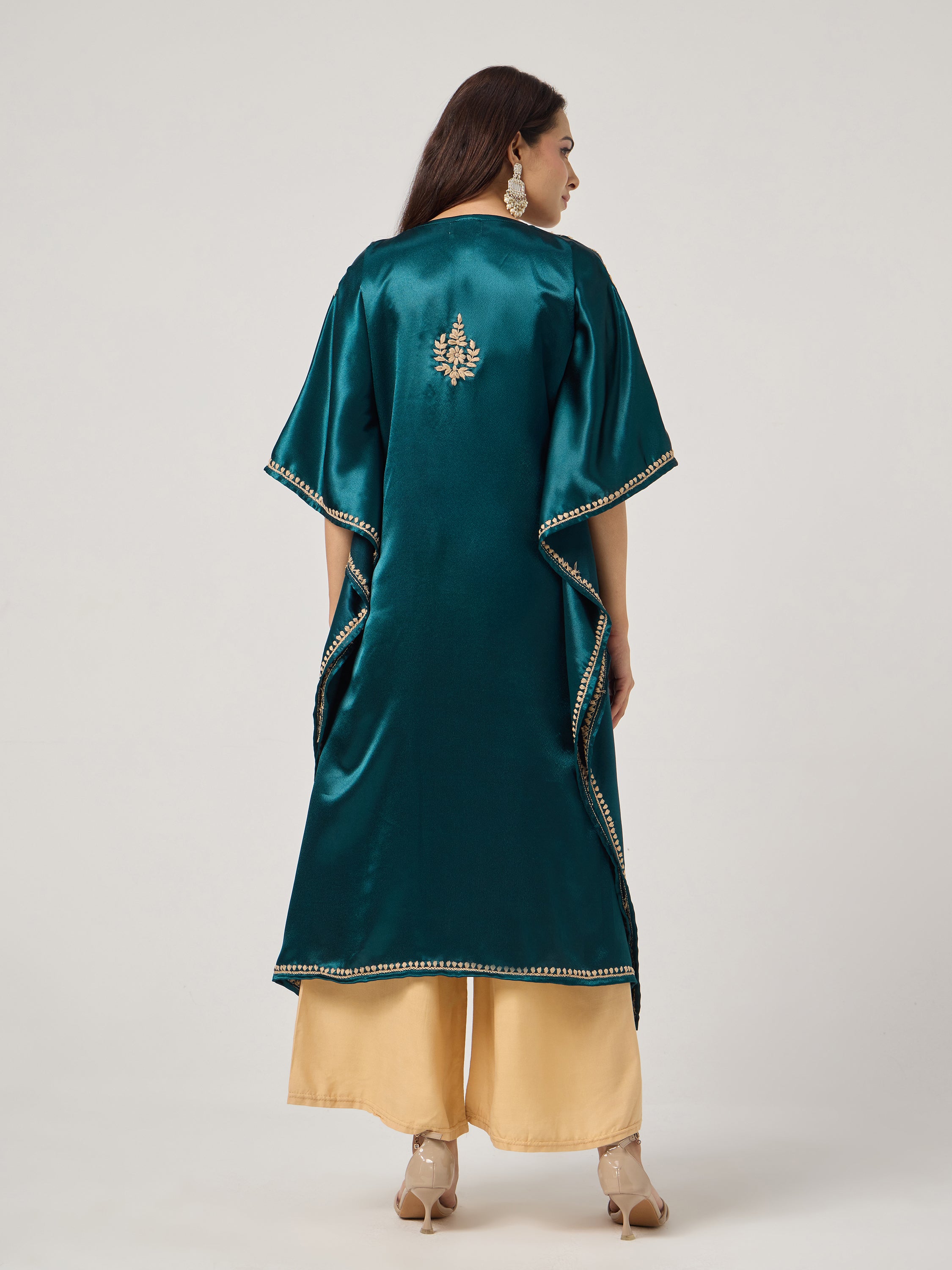 Chikankari Kaaftan- BOTTLE GREEN
