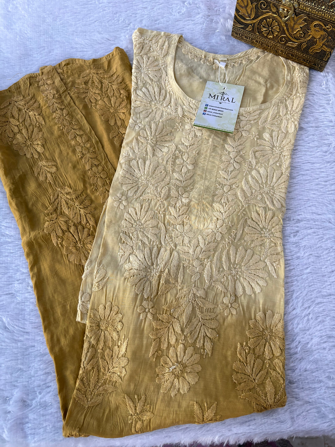 Rangreza Chikankari Suit Set- Golden Ombre
