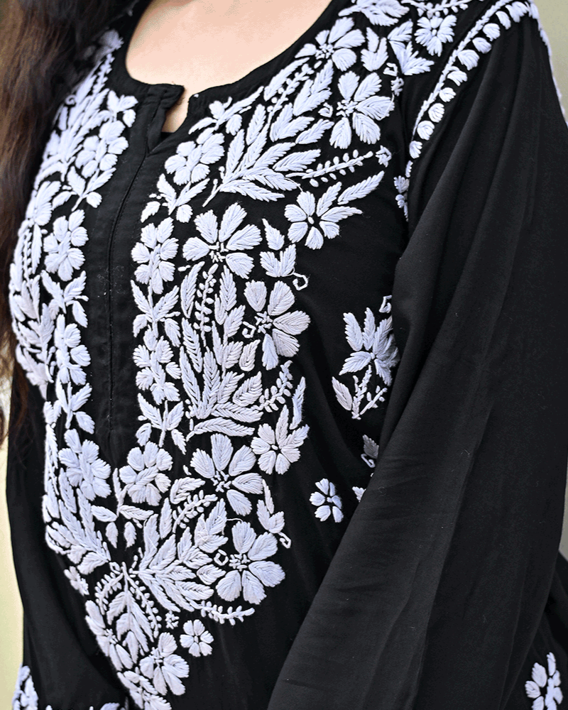Sana Modal Black Chikankari Kurta