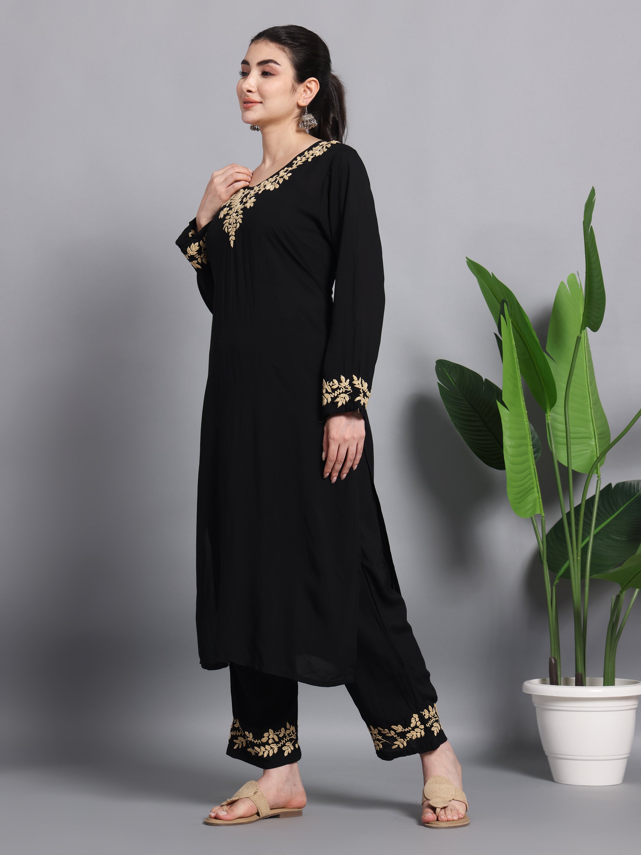 FALAK MODAL KURTA-BOTTOM SET-Golden