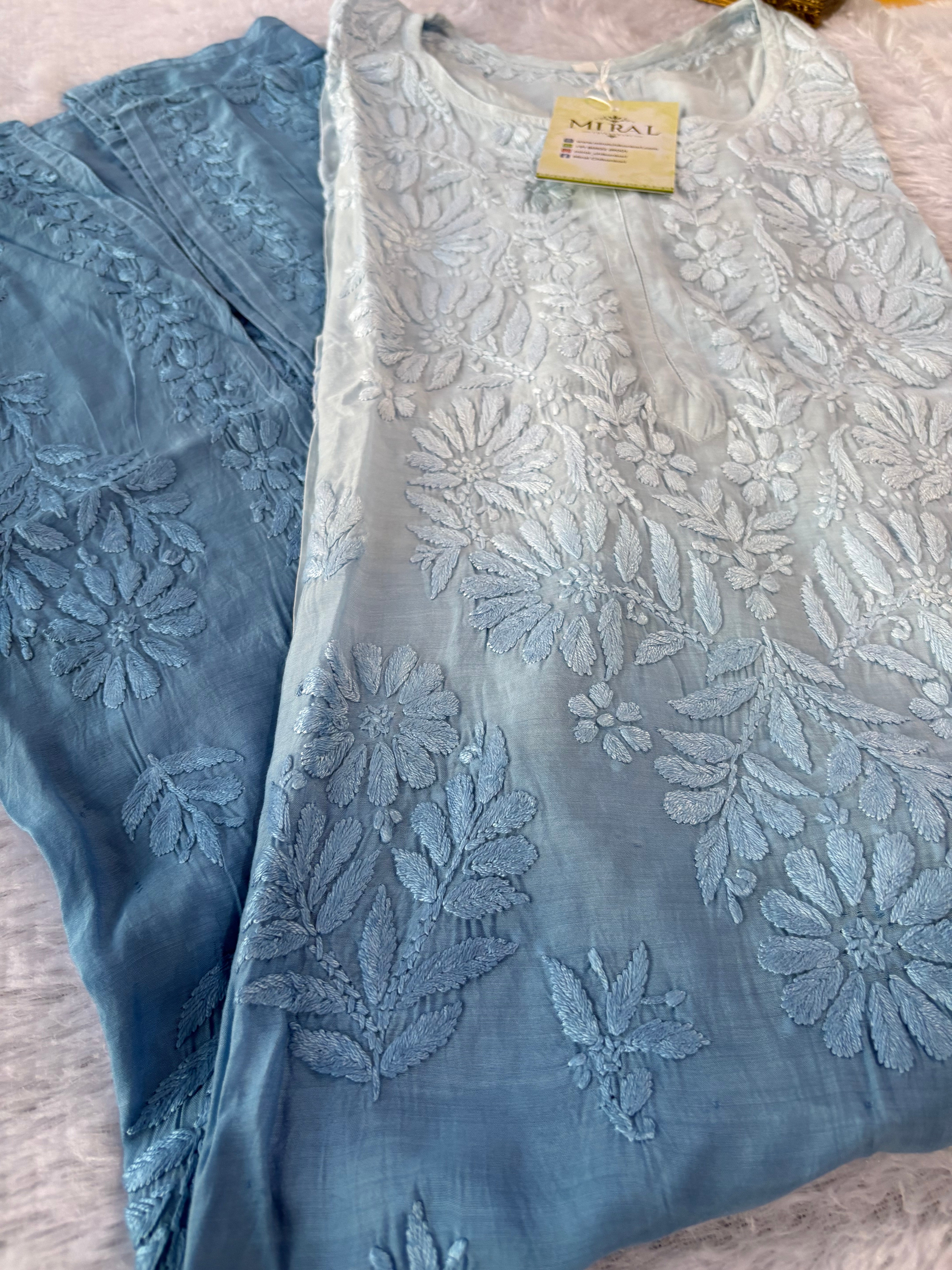 Rangreza Chikankari Suit Set- Powder Blue Ombre