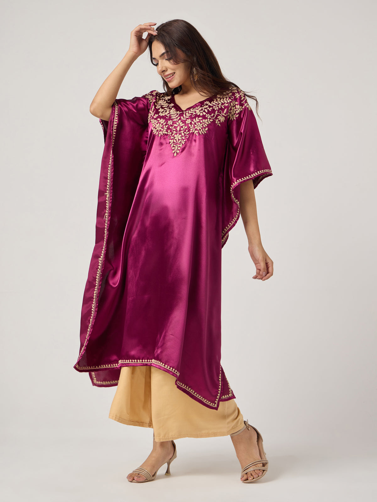 Chikankari Kaaftan- WINE