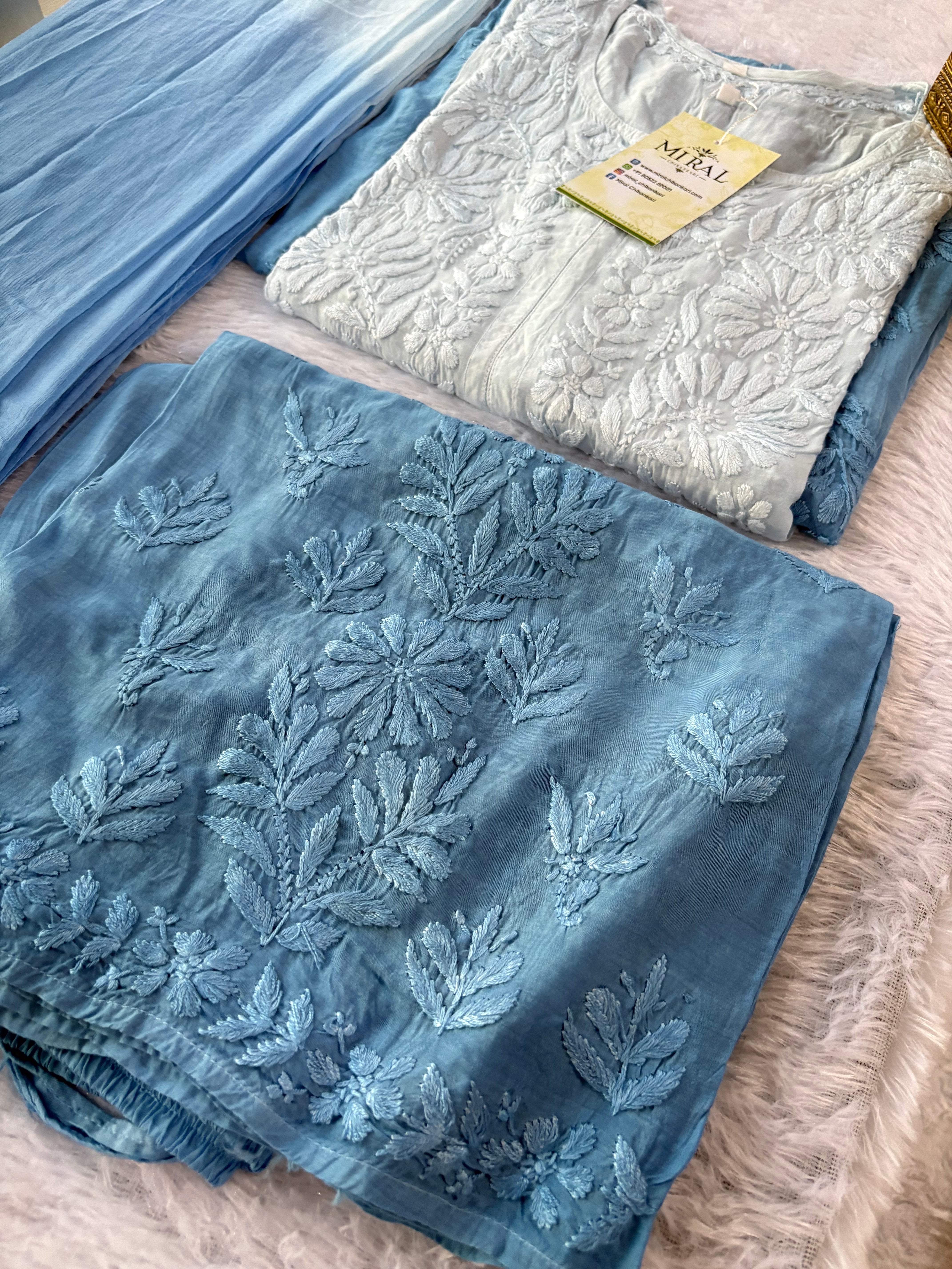 Rangreza Chikankari Suit Set- Powder Blue Ombre