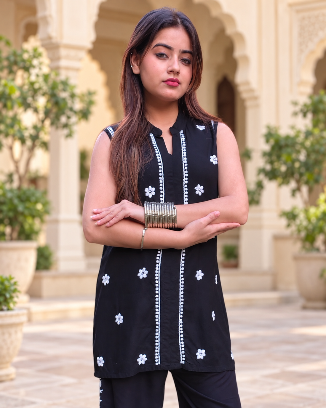 Black Floral Rayon 2-pc Co-ord set