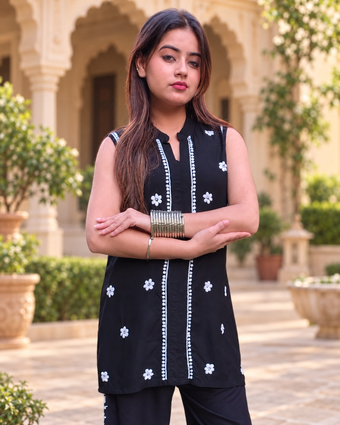 Black Floral Rayon 2-pc Co-ord set