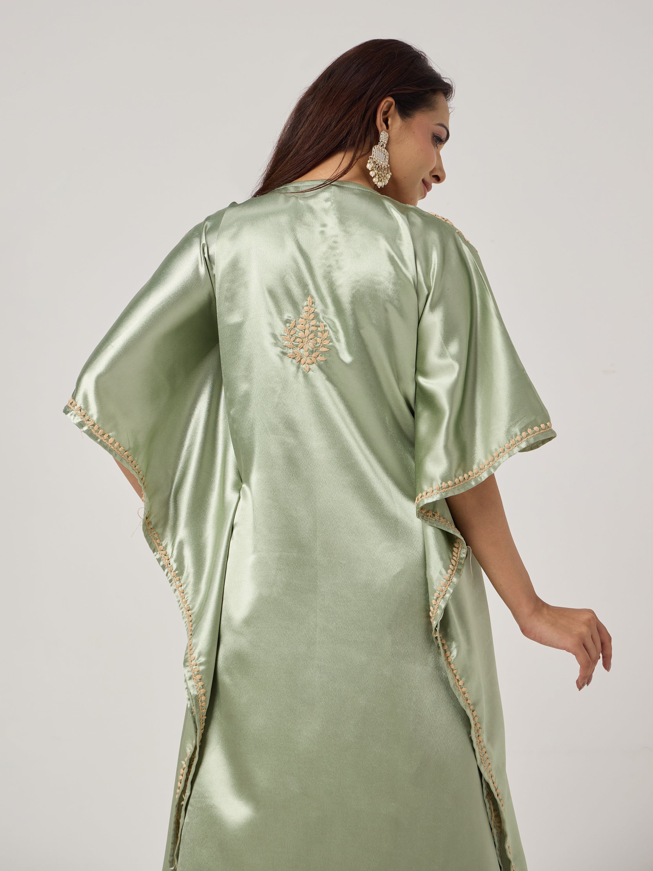 Chikankari Kaaftan- SAGE GREEN