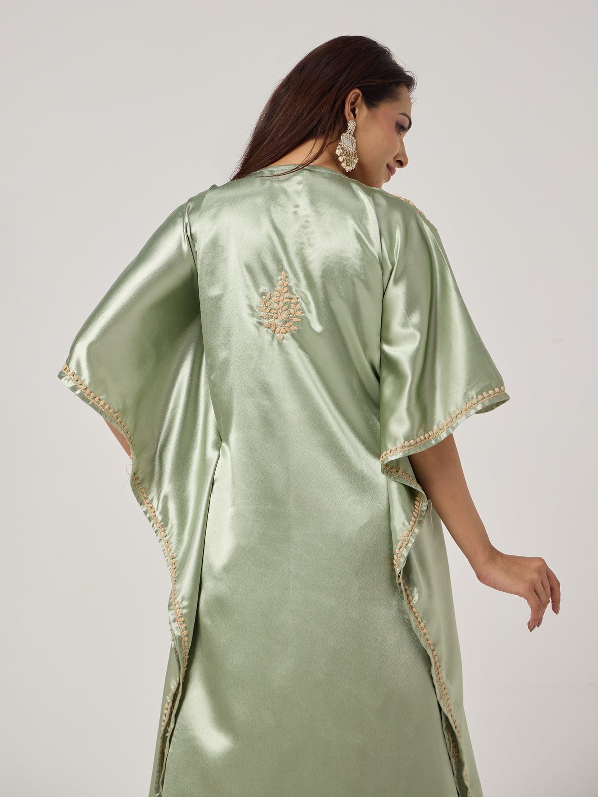 Chikankari Kaaftan- SAGE GREEN