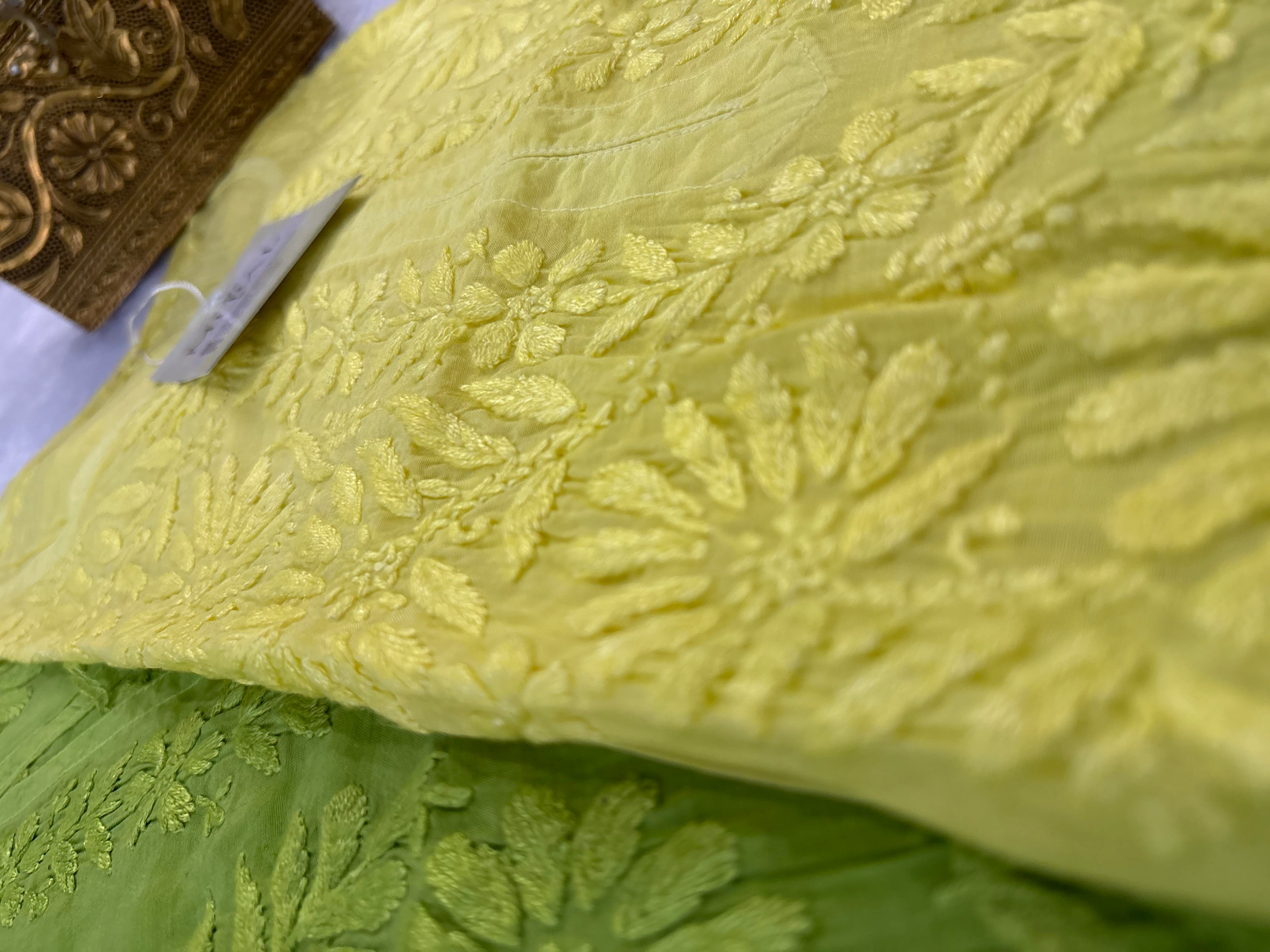 Rangreza Chikankari Suit Set- Yellow Green Ombre