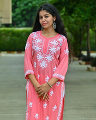 Mira Carrot Pink Modal  Chikankari Kurti