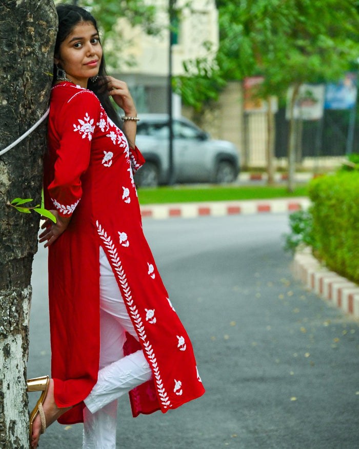 Mira  Red Modal  Chikankari Kurta