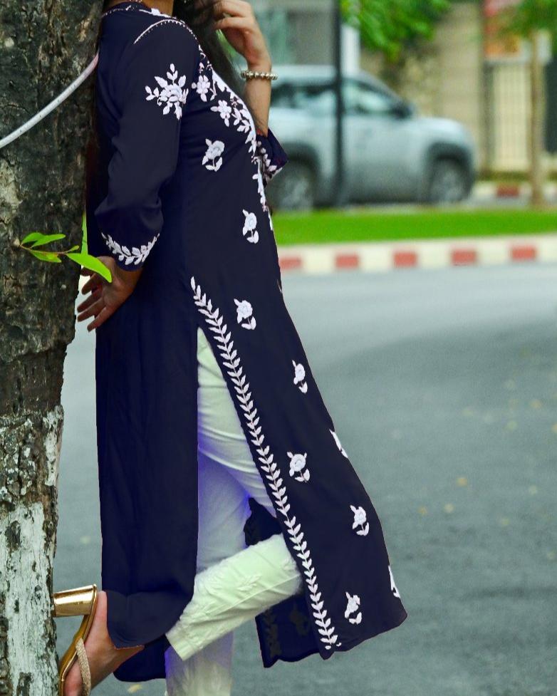 Mira Navy Blue Modal Chikankari Kurta