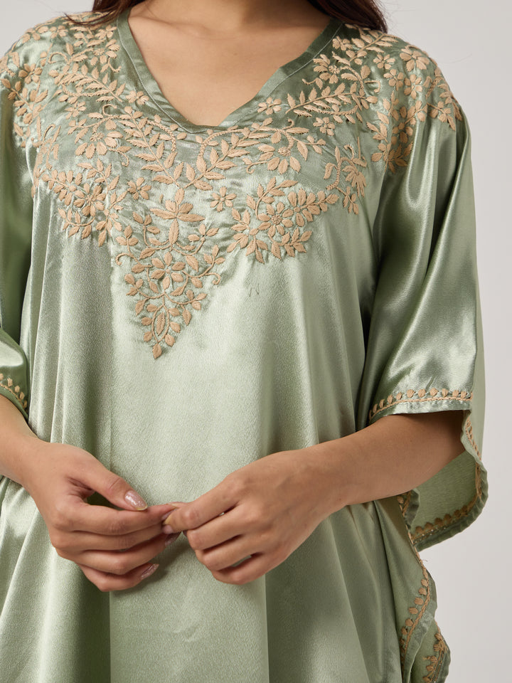 Chikankari Kaaftan- SAGE GREEN