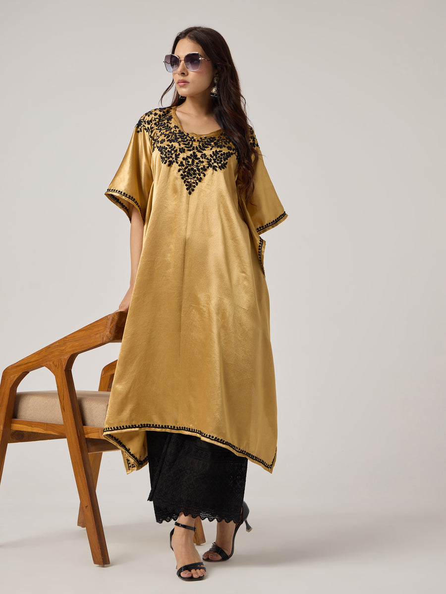 Chikankari Kaaftan- GOLD-BLACK