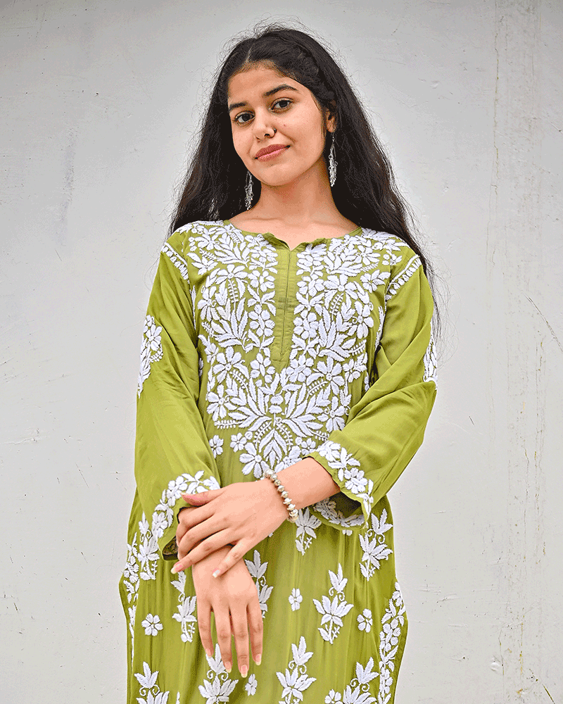 Sana Modal Green Chikankari Kurta