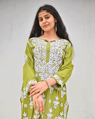 Sana Modal Green Chikankari Kurta