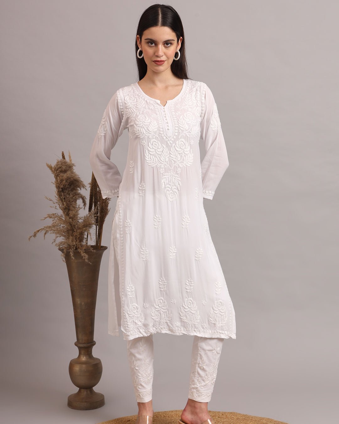 NOOR Soft Modal White Chikankari Kurta