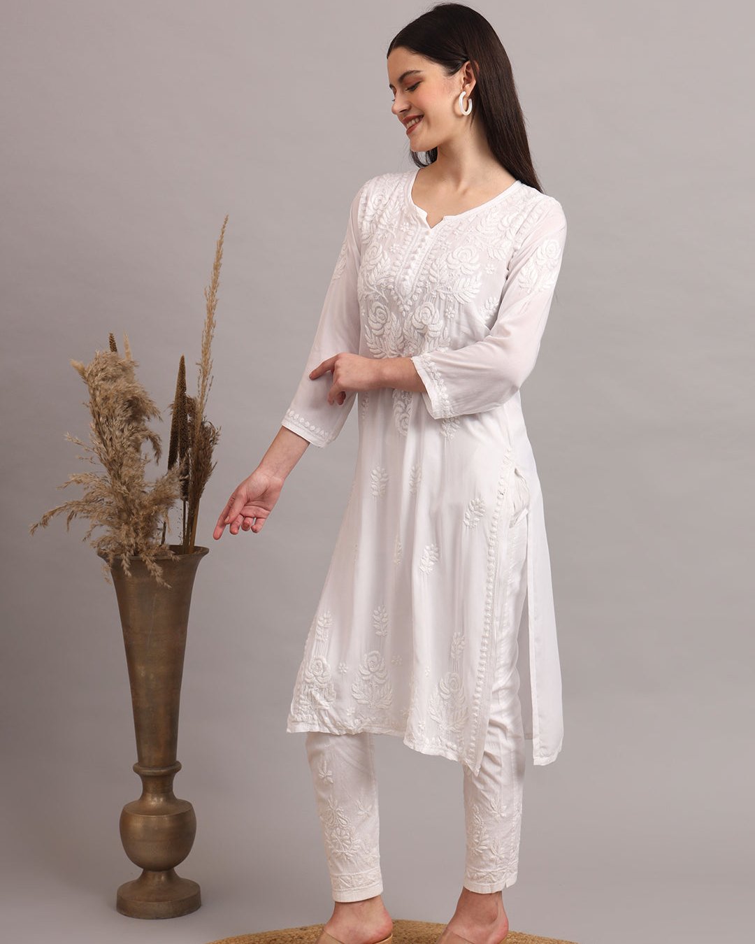 NOOR Soft Modal White Chikankari Kurta