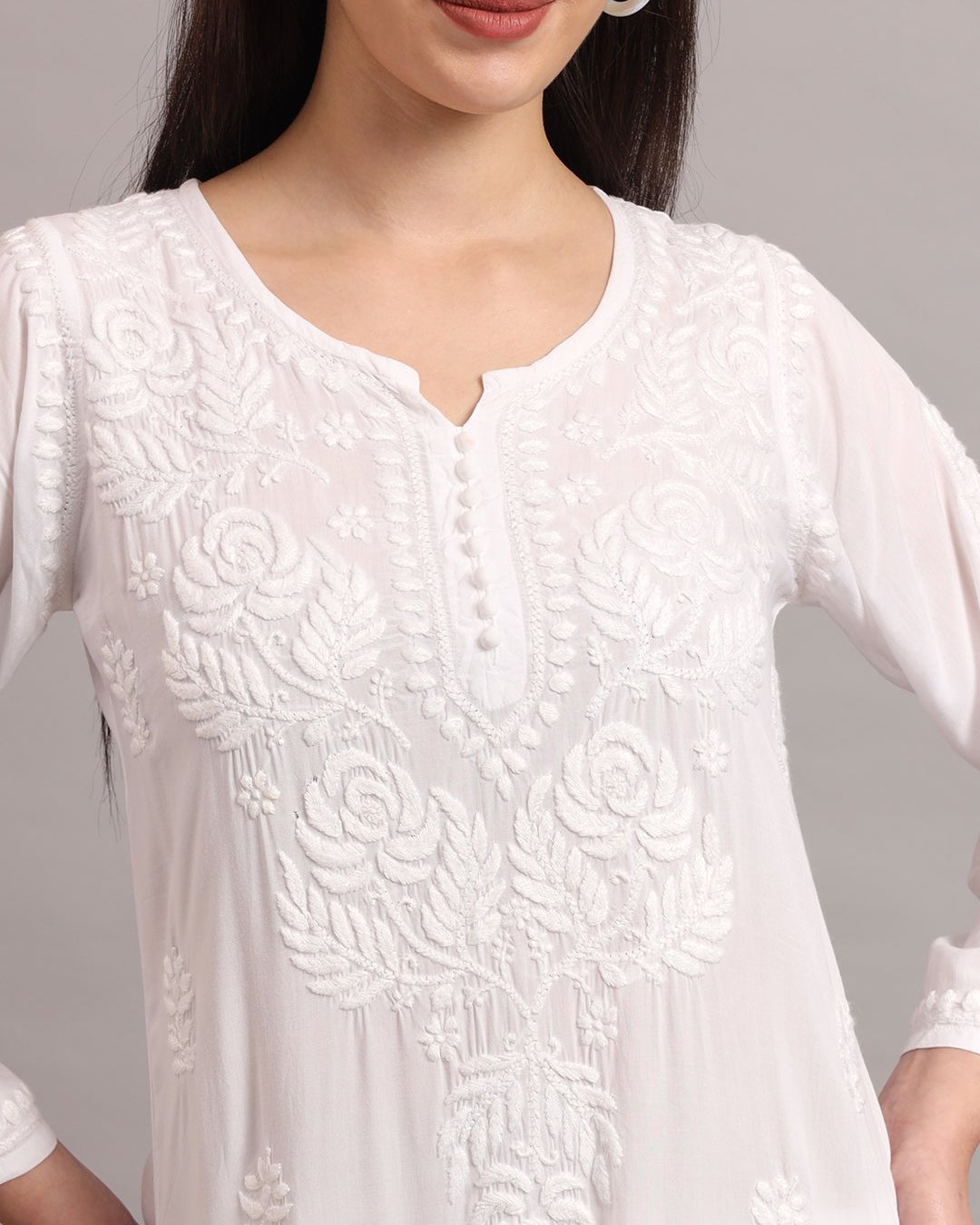 NOOR Soft Modal White Chikankari Kurta