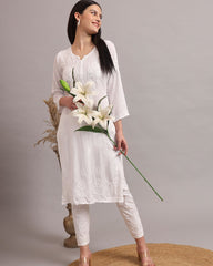 NOOR Soft Modal White Chikankari Kurta