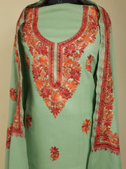 Mehreen- Kashmiri Aari Work floral embroidery 3-piece Suit set (MINT GREEN)