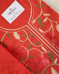Gulnar – Kashmiri Inspired Aari Work Unstitched 3-Piece Suit Set (RED)