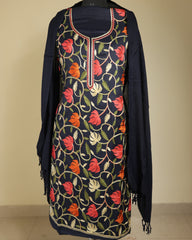 Gulnar – Kashmiri Inspired Aari Work Unstitched 3-Piece Suit Set (NAVY BLUE)