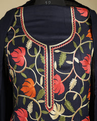 Gulnar – Kashmiri Inspired Aari Work Unstitched 3-Piece Suit Set (NAVY BLUE)